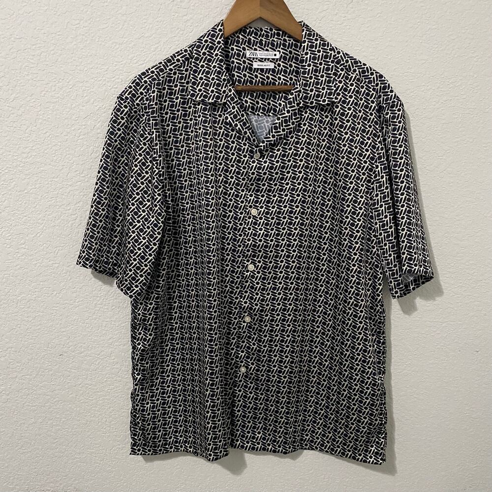 Zara Geometric Print Satin Feel Shirt Mens Medium Y2K Clubwear